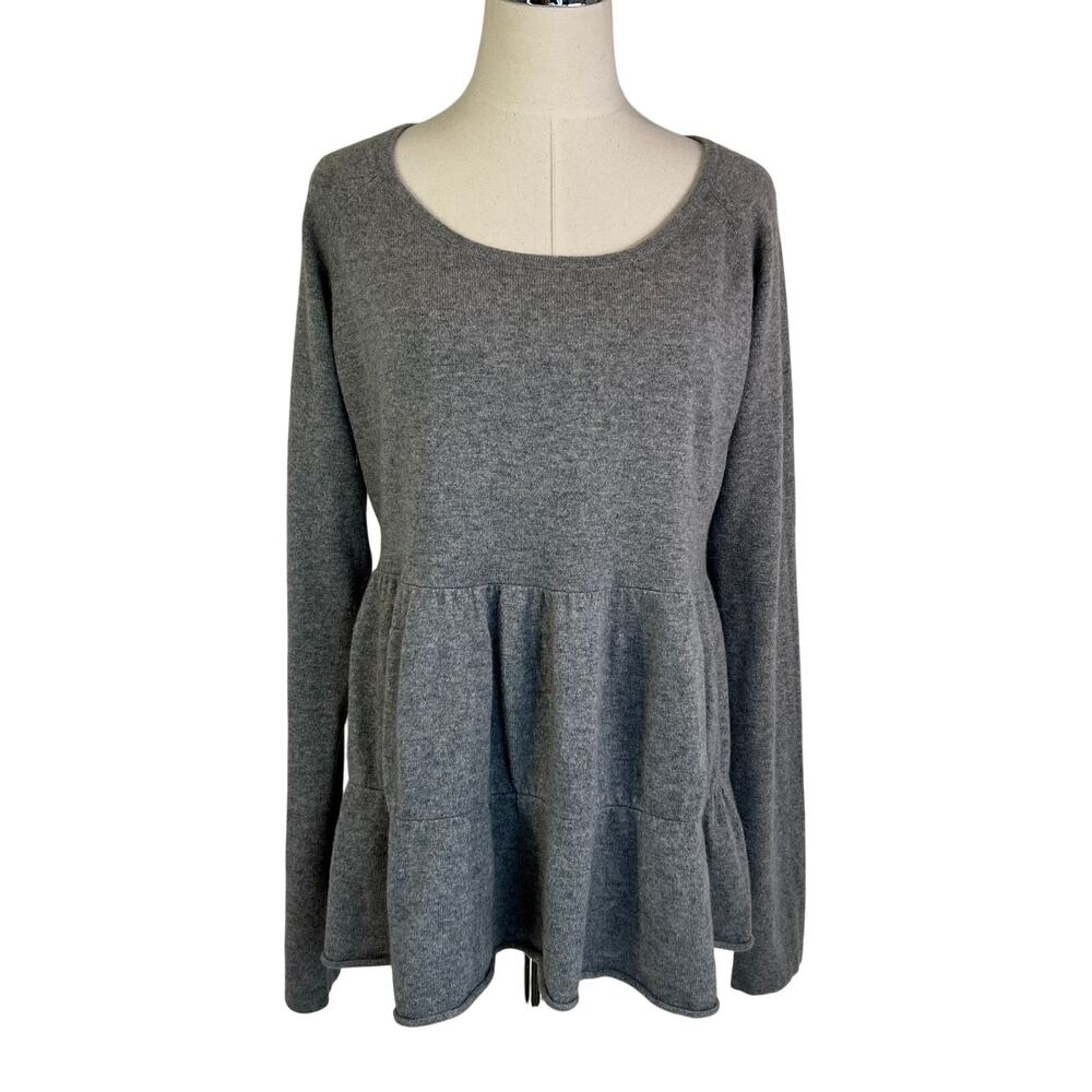 Garnet Hill Gray Cashmere Scoop Neck Tiered Babydoll Sweater